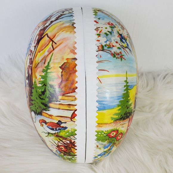 Vtg Echt Erzgebirge Germany Bunny Rabbit Gentleman Paper Mache Easter Egg 9.75" - Picture 7 of 13